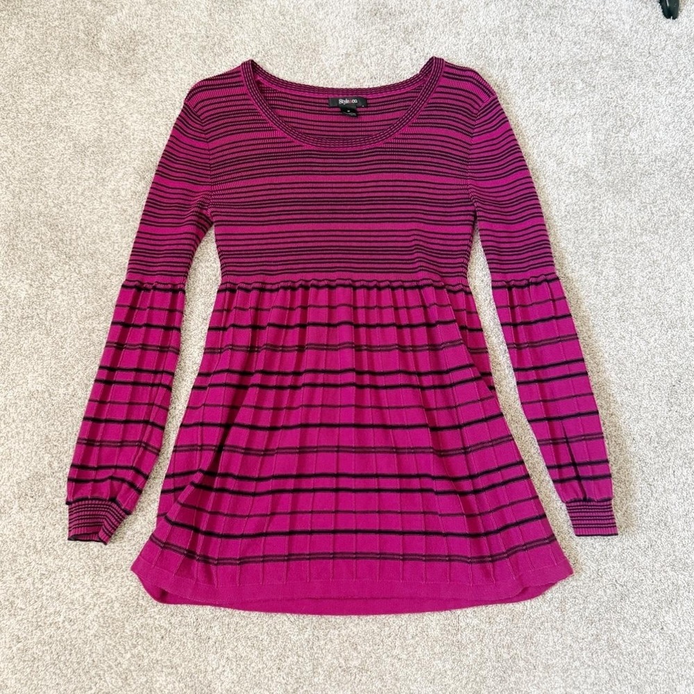 Y2K Style & Co. Pink Striped Babydoll Sweater — Size Medium